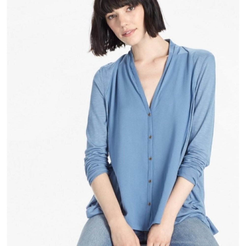 Lucky Brand Mixed Material Button Down Top Size XS